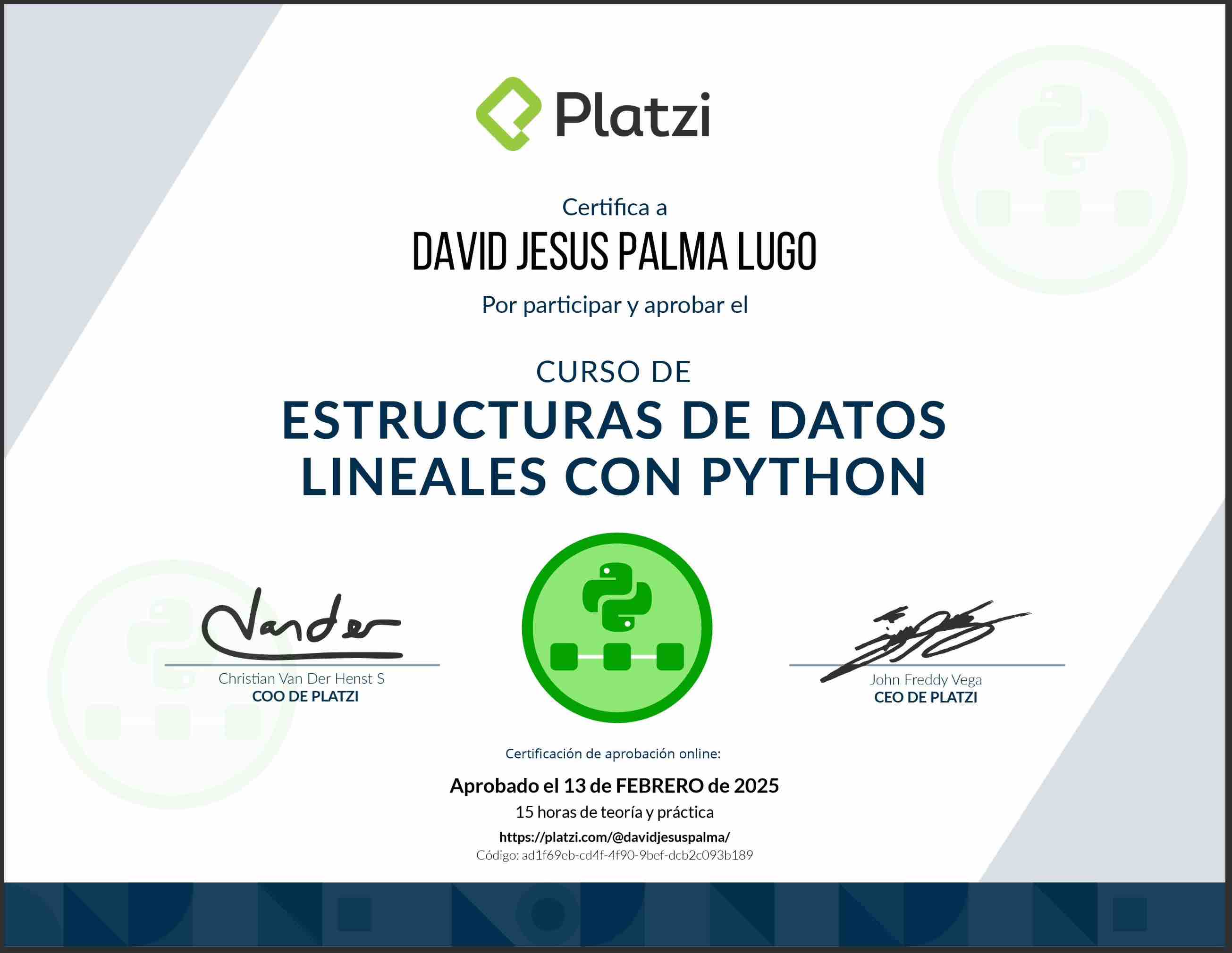 Certificado Estructuras de Datos Lineales con Python